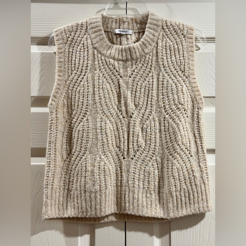 Madewell Women’s Vest XXSmall Cream Sleeveless Pointelle Cable Knit Sweater